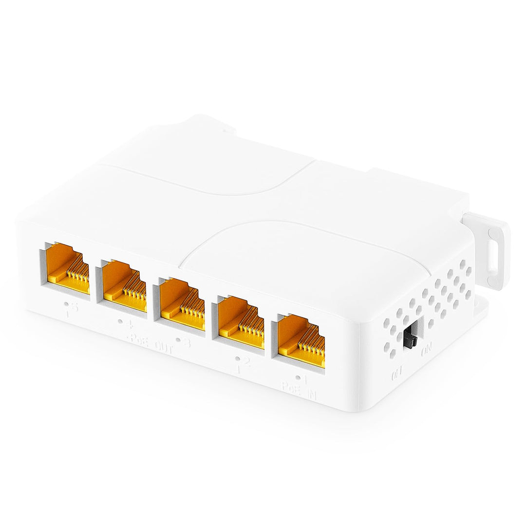 Gigabit PoE Passthrough Switch, 1 PoE in 4 Out POE Extender, IEEE802.3af/at/bt poe Powered 90W, 10/1