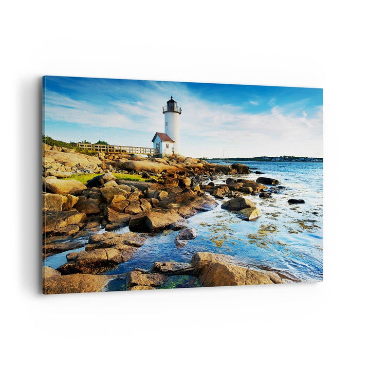 Bilder auf Leinwand 100x70cm Leinwandbild Leuchtturm Ufer Wolke Landschaft Gross Wanddeko Bild Schla