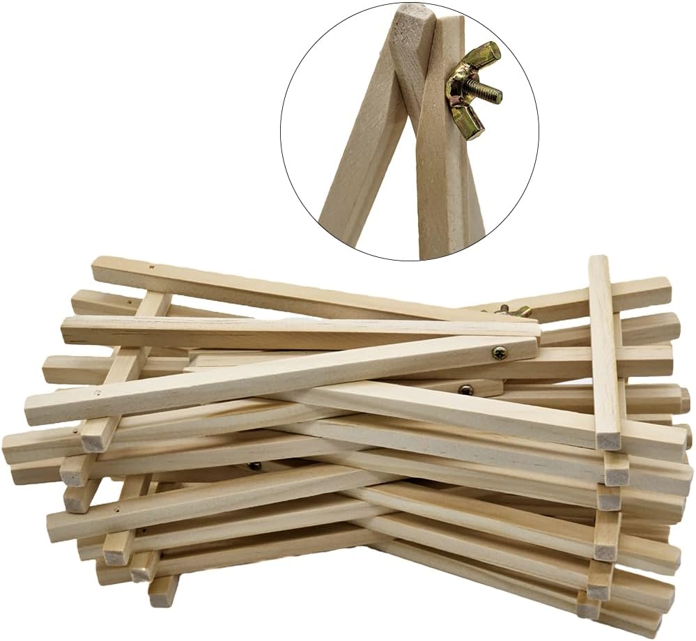 12 Stück 19 cm Mini-Holzstaffelei, Naturholz-Ausstellungsständer, Künstler-Staffelei, Tischhalter, S