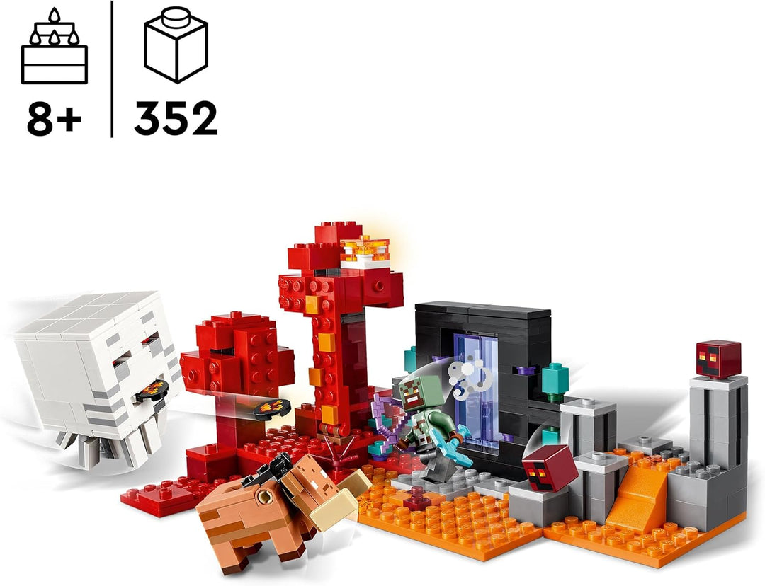 LEGO Minecraft Hinterhalt am Netherportal, Gaming-Spielzeug im Nether für Kinder mit Kampfszenen und