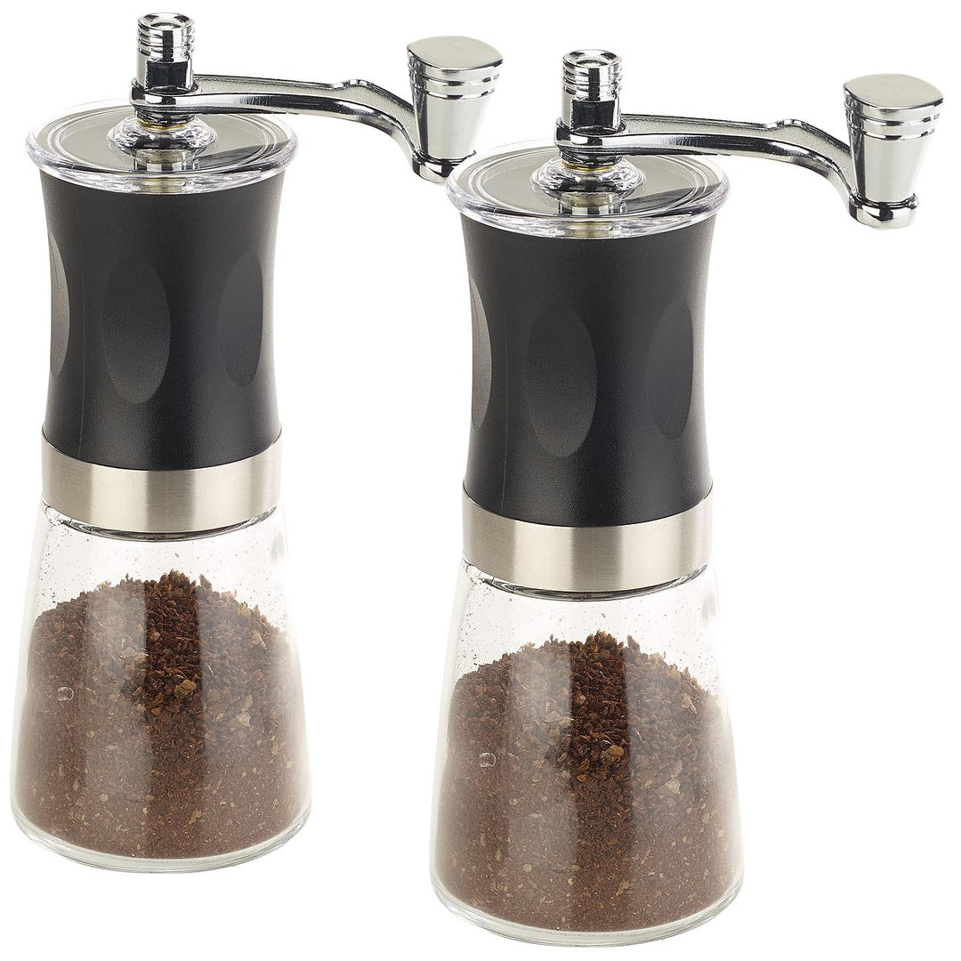 Rosenstein & Söhne Kaffeemühle mit Kurbel: 2er-Set Hand-Kaffeemühlen, Keramik-Mahlwerk,stufenlos ein