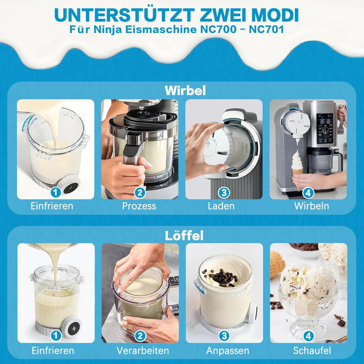 2 Stück Eisbehälter für Speiseeis,Creami Deluxe Behälter für Ninja Creami Eismaschine NC700 und NC70