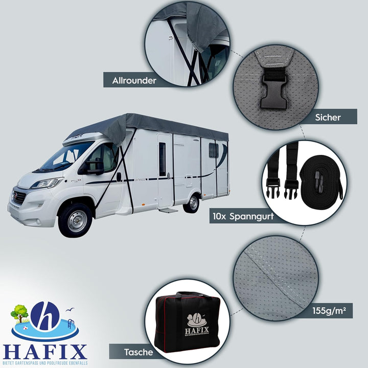 Wohnwagen Schutzhülle - Wetterfeste 3-lagige Halbgarage in Grau, Grösse 650x300cm, 155g/m² - Wohnwag
