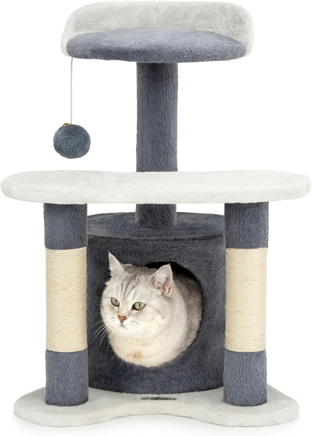 lionto Kratzbaum Kletterbaum Katzenkratzbaum Katzenbaum Höhe 65 cm, grau/weiss, Grau/Weiss