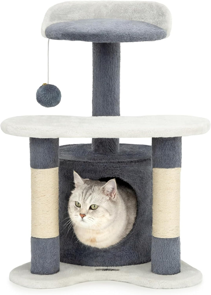 lionto Kratzbaum Kletterbaum Katzenkratzbaum Katzenbaum Höhe 65 cm, grau/weiss, Grau/Weiss