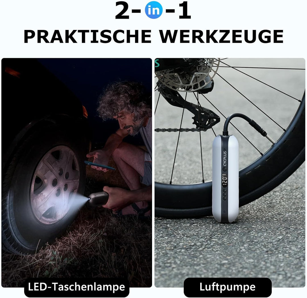 CYCPLUS Luftpumpe 150PSI Elektrischer Kompressor Tragbar Fahrradpumpe Mini Reifenpumpe mit Digital L
