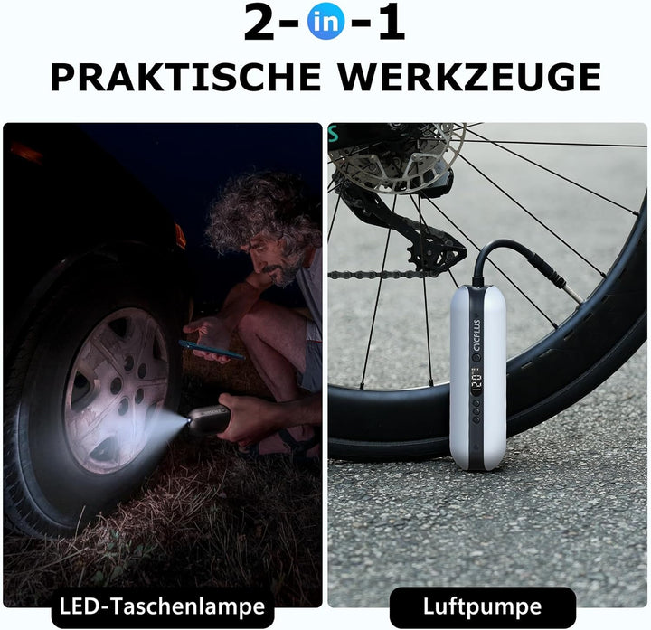 CYCPLUS Luftpumpe 150PSI Elektrischer Kompressor Tragbar Fahrradpumpe Mini Reifenpumpe mit Digital L