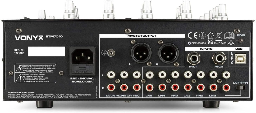 SkyTec STM-7010 - DJ Mischpult, 4 Kanäle mit USB-Eingang, Club Mixer, DJ Mixer, MIC-Inputs, DMX, Cro