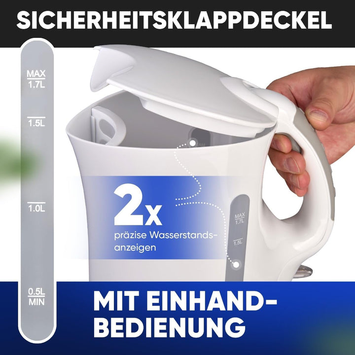 Bomann WK 5011 CB Wasserkocher, 1,7 Liter Fassungsvermögen, 2 aussenliegende Wasserstandsanzeigen, E