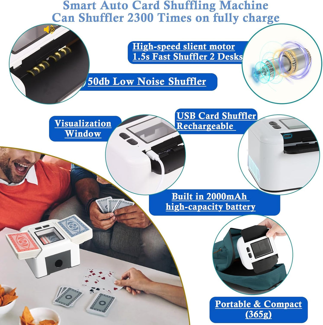 Wiederaufladbarer Kartenmischer für 1–2 Decks für Poker UNO Blackjack Texas Hold'em, Automatischer K