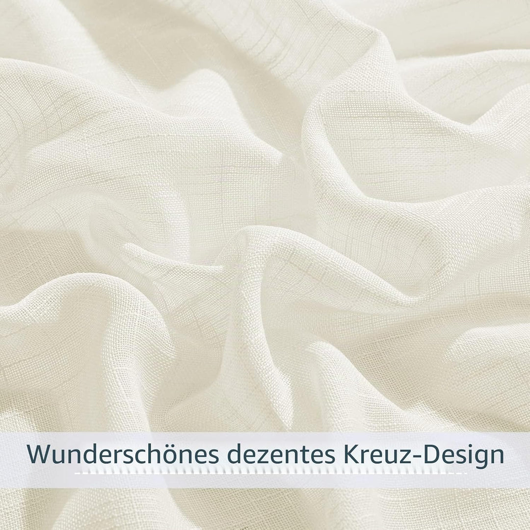 PONY DANCE Leinenoptik Gardinen mit Kräuselband - Wohnzimmer Vorhang Boho Halbtransparente Gardinen
