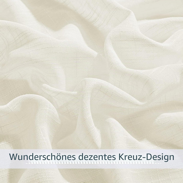 PONY DANCE Leinenoptik Gardinen mit Kräuselband - Wohnzimmer Vorhang Boho Halbtransparente Gardinen