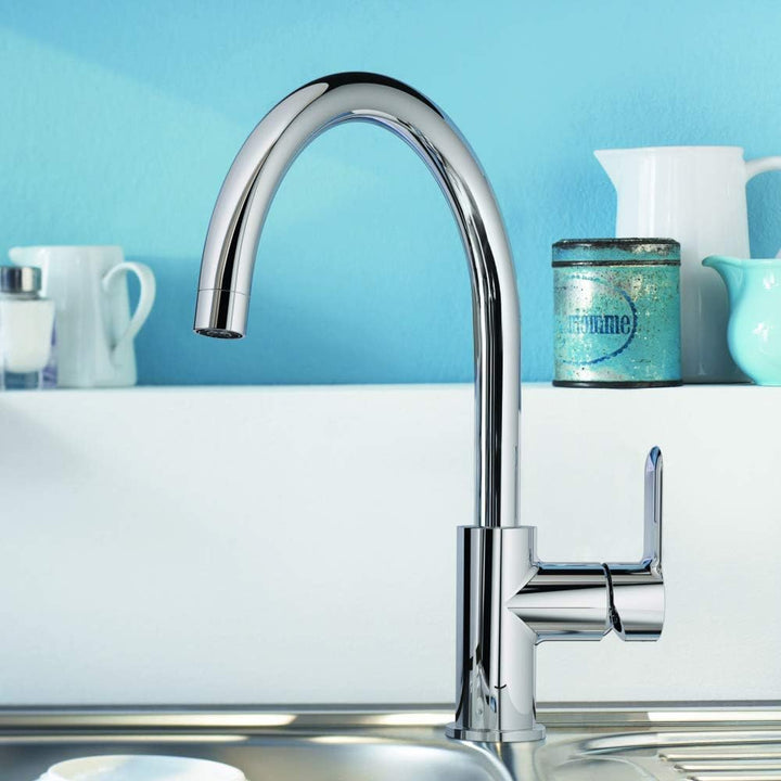 GROHE BauEdge - Einhand-Spültischbetterie (Einlochmontage, Einlochmontage, 360° schwenkbar), chrom,