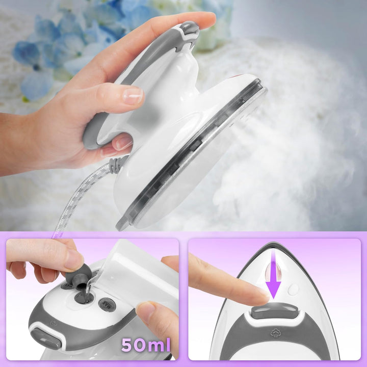 Duronic SI2 WE Mini Reisebügeleisen, 375W Mini Bügeleisen, Dampfbügeleisen 50ml Wassertank, kleines