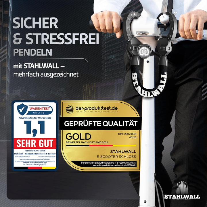 E Scooter Schloss - maximale Sicherheit, feuergehärteter Stahl, Handschellenschloss für E Roller & F
