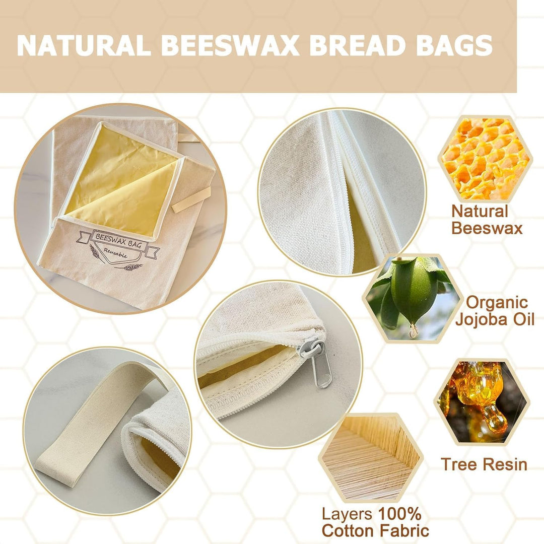 Bienenwachsbeutel Brot -2 X Breite Reissverschluss-Zugangs Brotbeutel für selbstgebackenes BrotIdeal