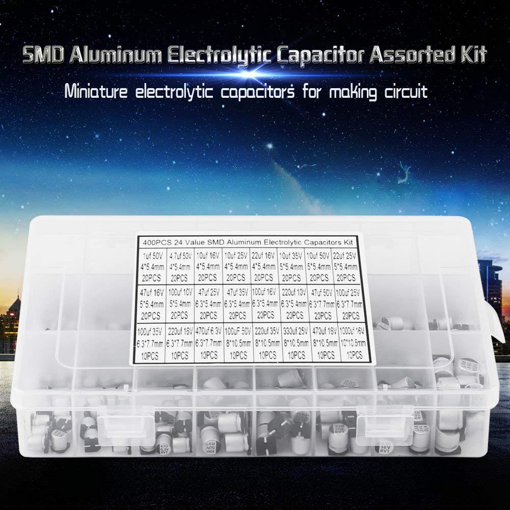 24 Value 400Pcs Elektrolytkondensator-Sortiment-Box-Kit, SMD-Aluminium-Elektrolytkondensator-Sortime