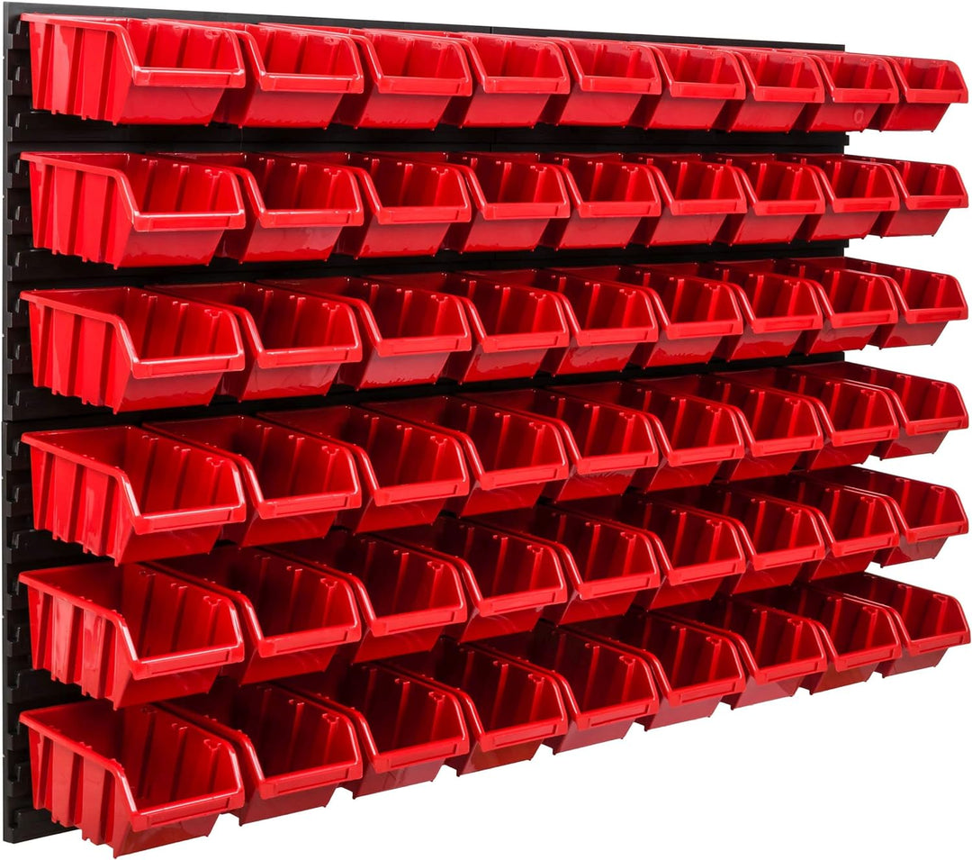 Lagersystem Werkstattregal | 115 x 78 cm | 54 stck. Box | Wandregal mit Stapelboxen - Wandplatten Ex