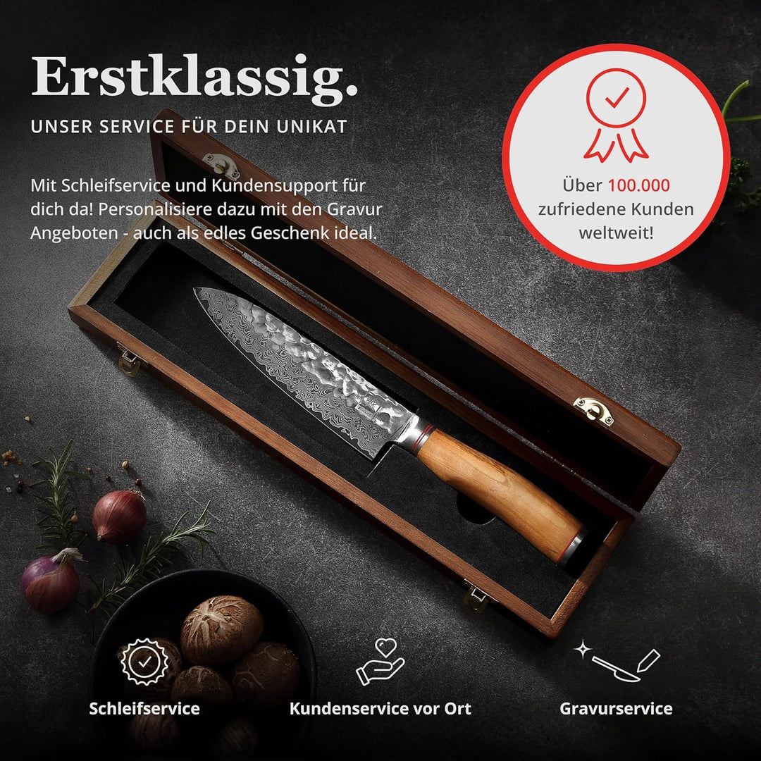 Zayiko Olive Damastmesser Santoku Messer 17,50cm Klinge extrem scharf aus 67 Lagen I Damast Küchenme