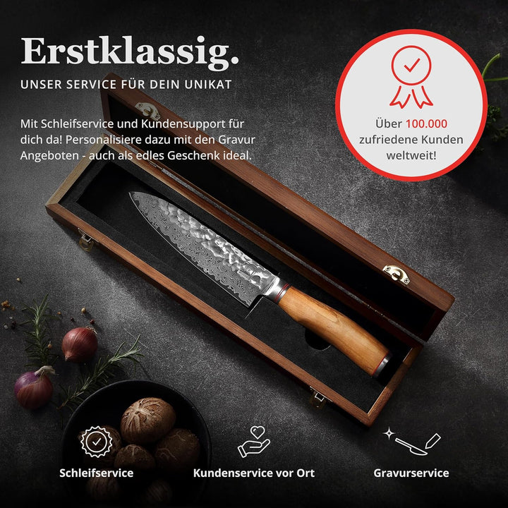 Zayiko Olive Damastmesser Santoku Messer 17,50cm Klinge extrem scharf aus 67 Lagen I Damast Küchenme