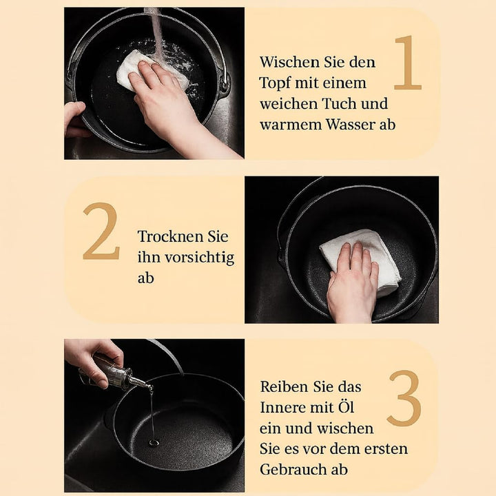 QLS Gusseisen Feuertopf 6 L Dutch Oven mit Deckel für Grill Lagerfeuer | Massives Gusseisen speicher