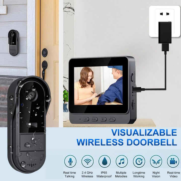 Kabellose Türklingel Kamera, 1080P Video Türklingel mit 4,3" Farbbildschirm, 2,4G Funkklingel Kamera