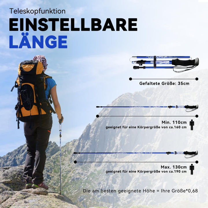 DOBESTS Walking Stöcke Aluminium, Wanderstöcke Faltbar für Herren,Nordic Walking Stöcke Damen Leicht