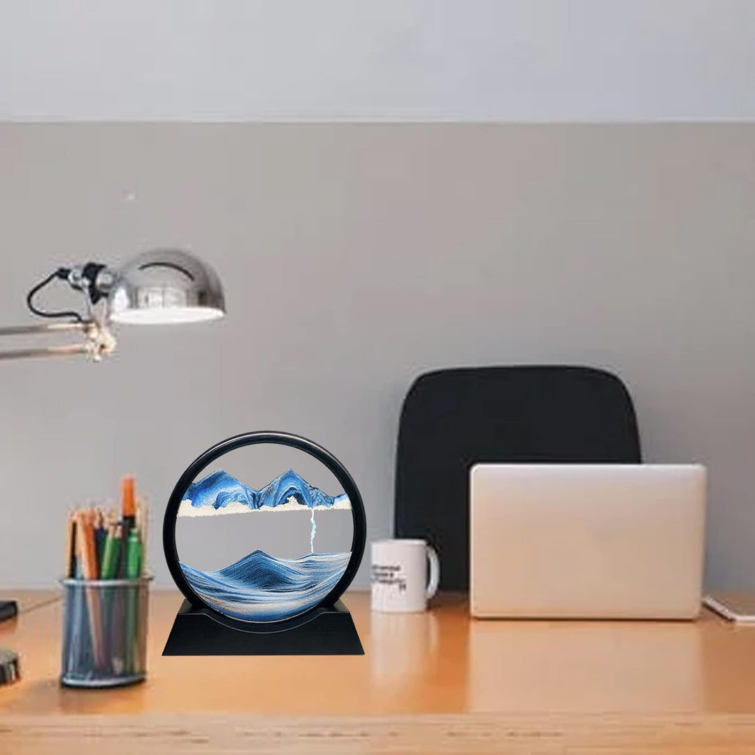 Fliessende Sandmalerei - Dynamisch 3D Sandbilder zum Drehen, Bewegliche Sandkunst runder Glas Rahmen