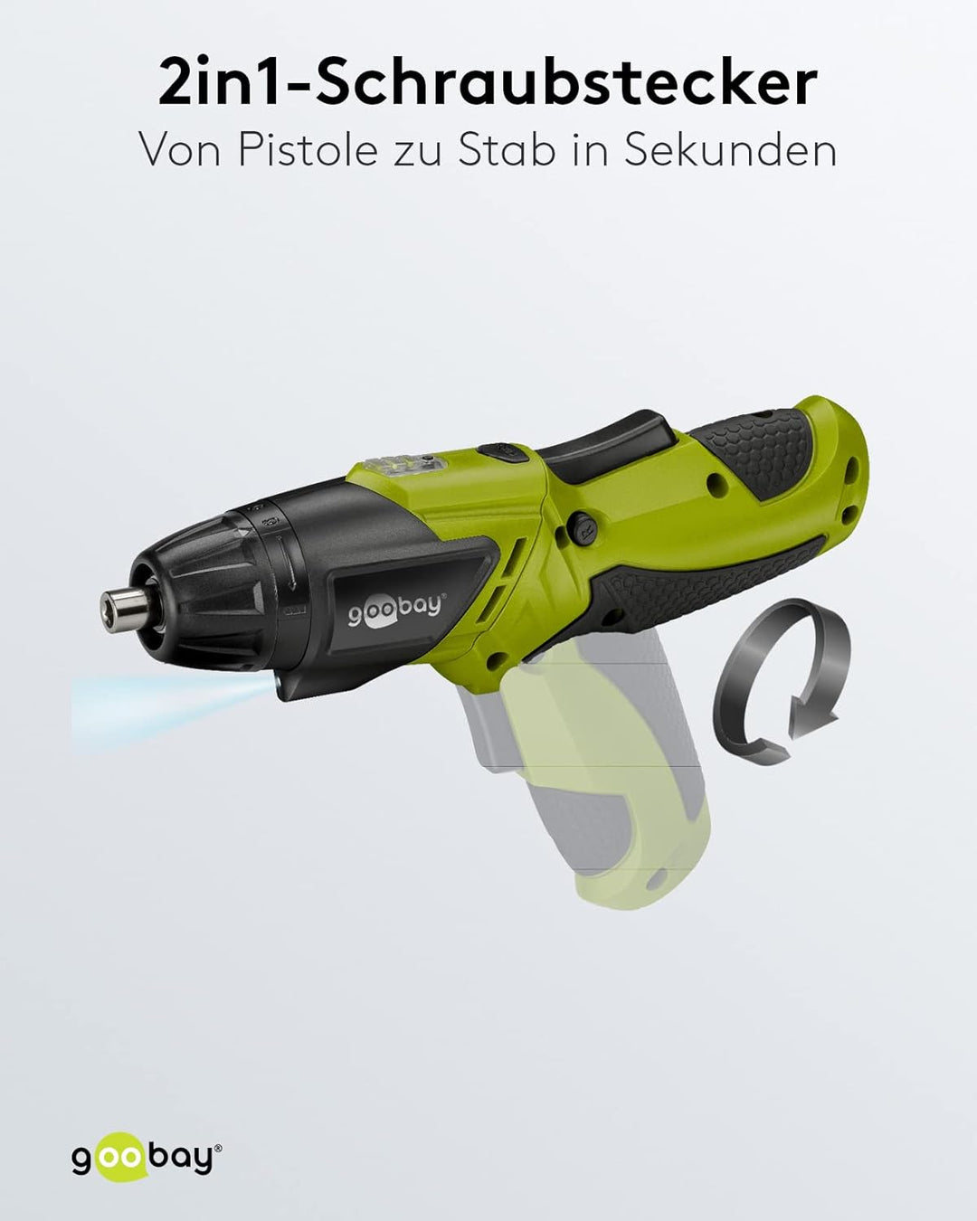 Goobay 71880 Akkuschrauber kompakter Knickschrauber mit Li-Ion Akku inklusive Bitsatz und Ladegerät,