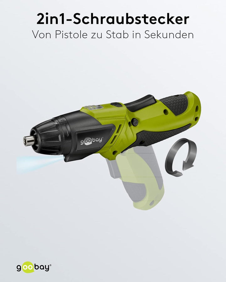 Goobay 71880 Akkuschrauber kompakter Knickschrauber mit Li-Ion Akku inklusive Bitsatz und Ladegerät,