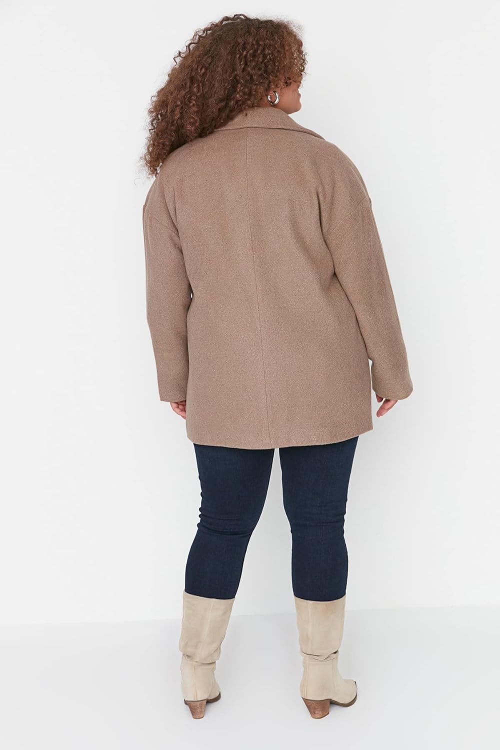 TRENDYOL Damen Oversize Shift Plain Webstoff Grössen in Mantel Coat 46 Grosse Grössen Mink Color, 46