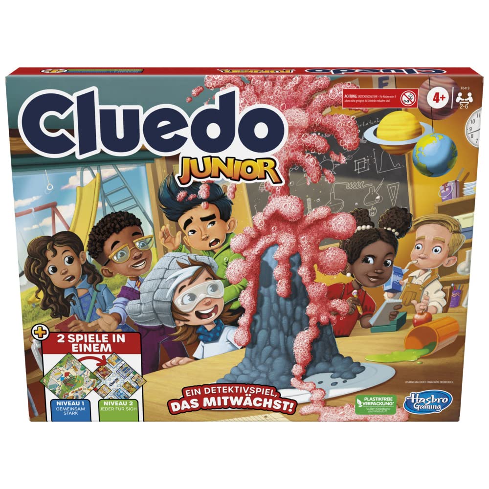 Hasbro Gaming Cluedo Junior, 2-seitiges Spielbrett mit verschiedenen Schwierigkeitsstufen, Detektivs
