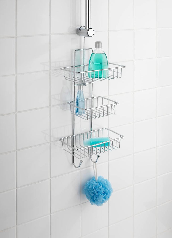 WENKO Duschcaddy Mod. Milano mit 3 Ablagekörben und 2 Haken verchromt ideal für Badezimmer ohne Abla