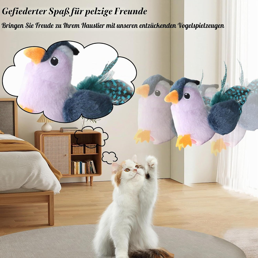 Suhaco Interaktive Katzenspielzeug Chirpy Vogelmelodie Feder Spielzeug Plüsch Spielzeug Set für Katz