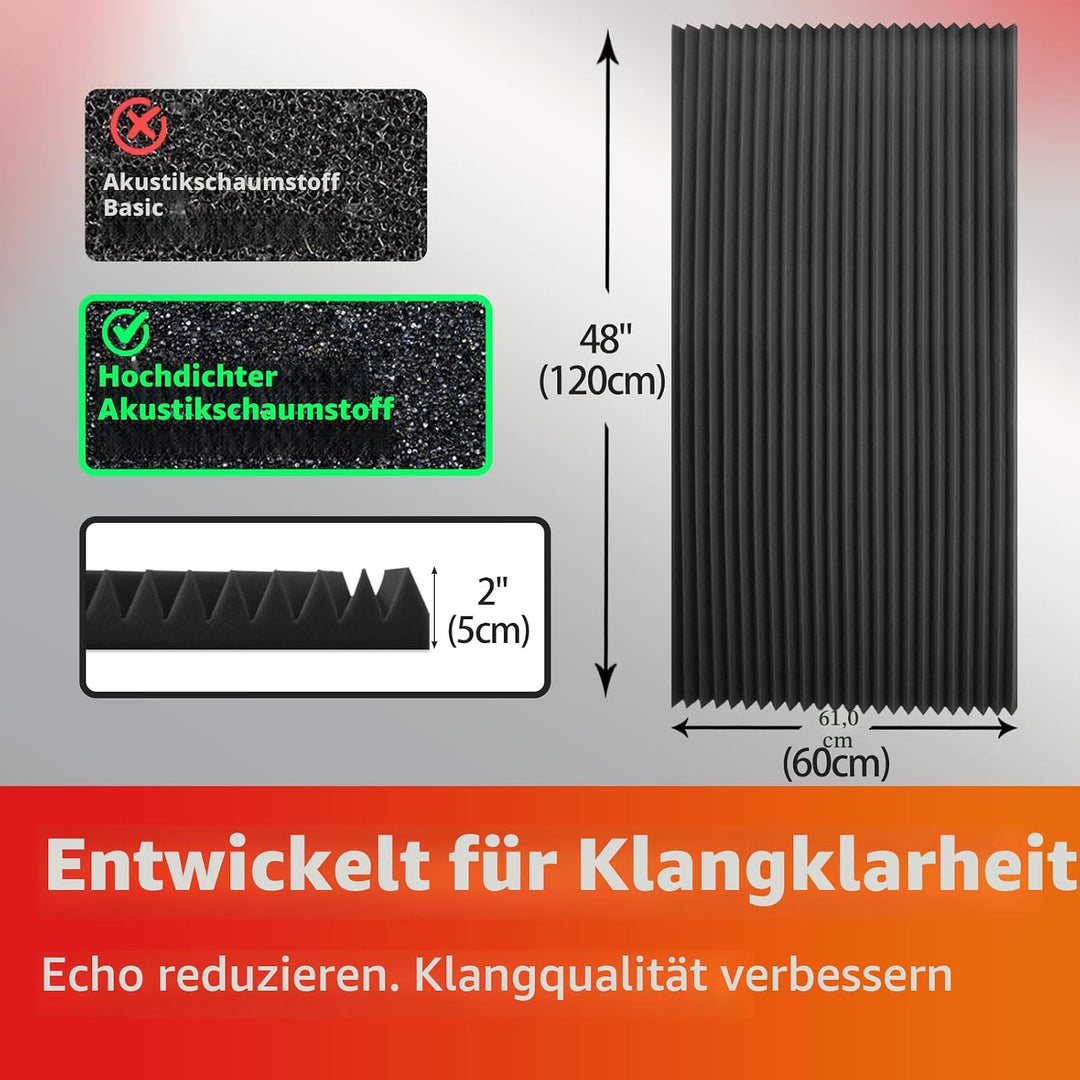 Akustikschaumstoff, 120 x 60 x 5 cm, schalldichte Schaumstoffplatten, feuerfeste Keilplatten mit hoh