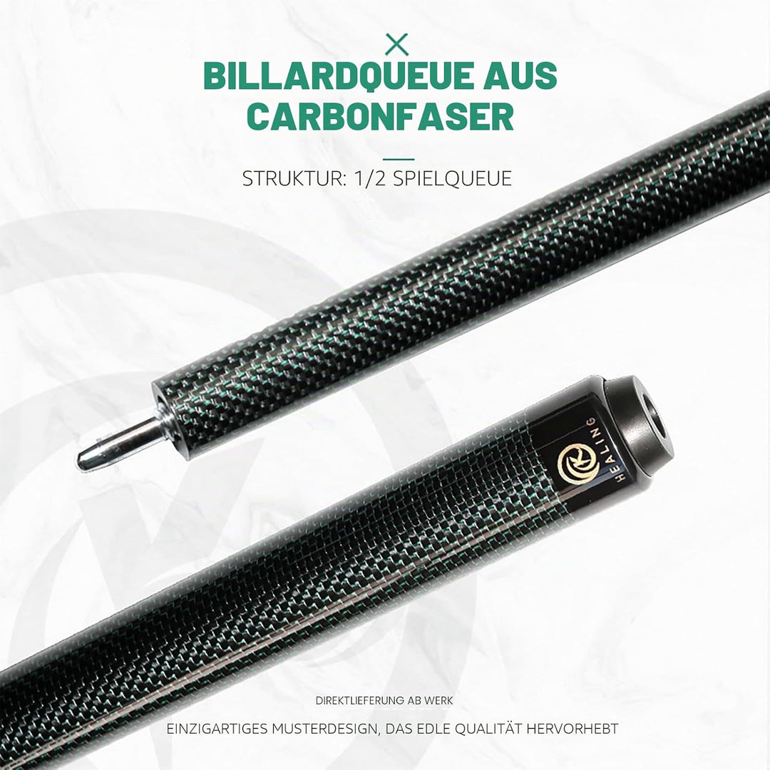 Billardqueue aus Kohlefaser, 58 Zoll, 1/2-Zoll-Struktur, 3-Zahn-Anschluss, 12,4 mm Spitze, 540-567 g