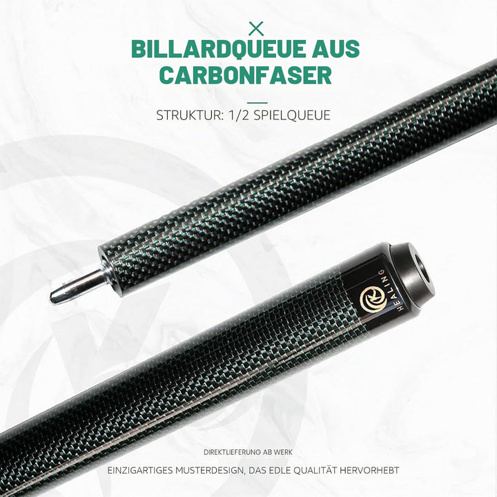 Billardqueue aus Kohlefaser, 58 Zoll, 1/2-Zoll-Struktur, 3-Zahn-Anschluss, 12,4 mm Spitze, 540-567 g