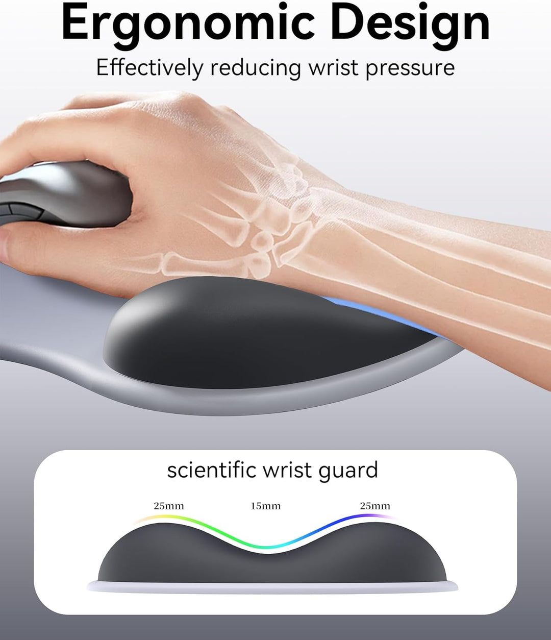 Mauspad mit Gelkissen,Ergonomisches Mousepad mit handauflage mit weichem Gelpolster,rutschfester Bas