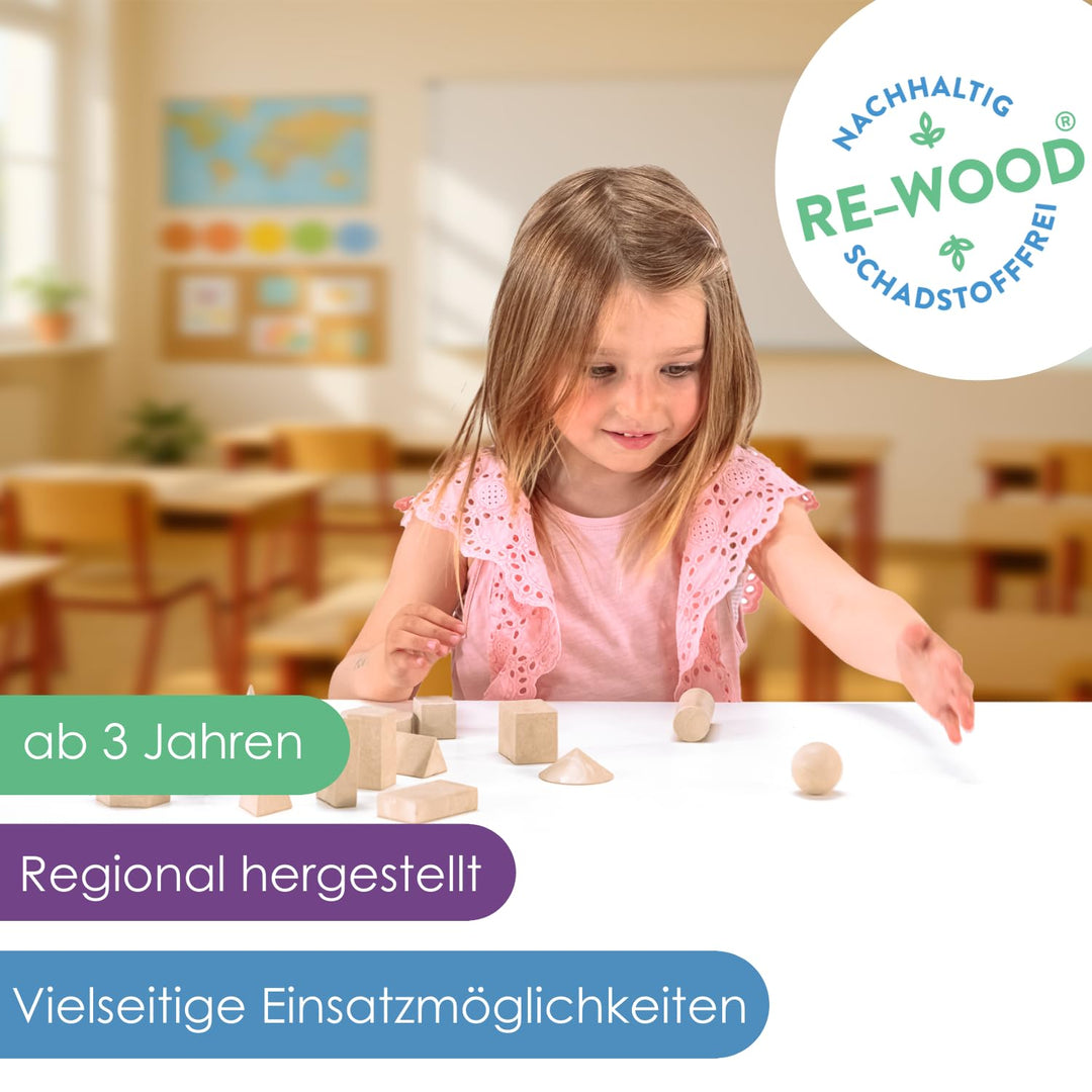 14 geometrische Figuren -- Geometrische Körper Set -- 1.-4. Klasse -- aus stabilem zertifiziertem RE