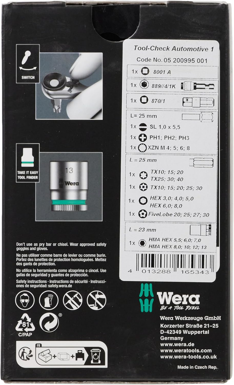 Wera 05200995001 Bit-Sortiment, Tool-Check Automotive 1, metrisch, 38-teilig Tool-Check Automotive 1