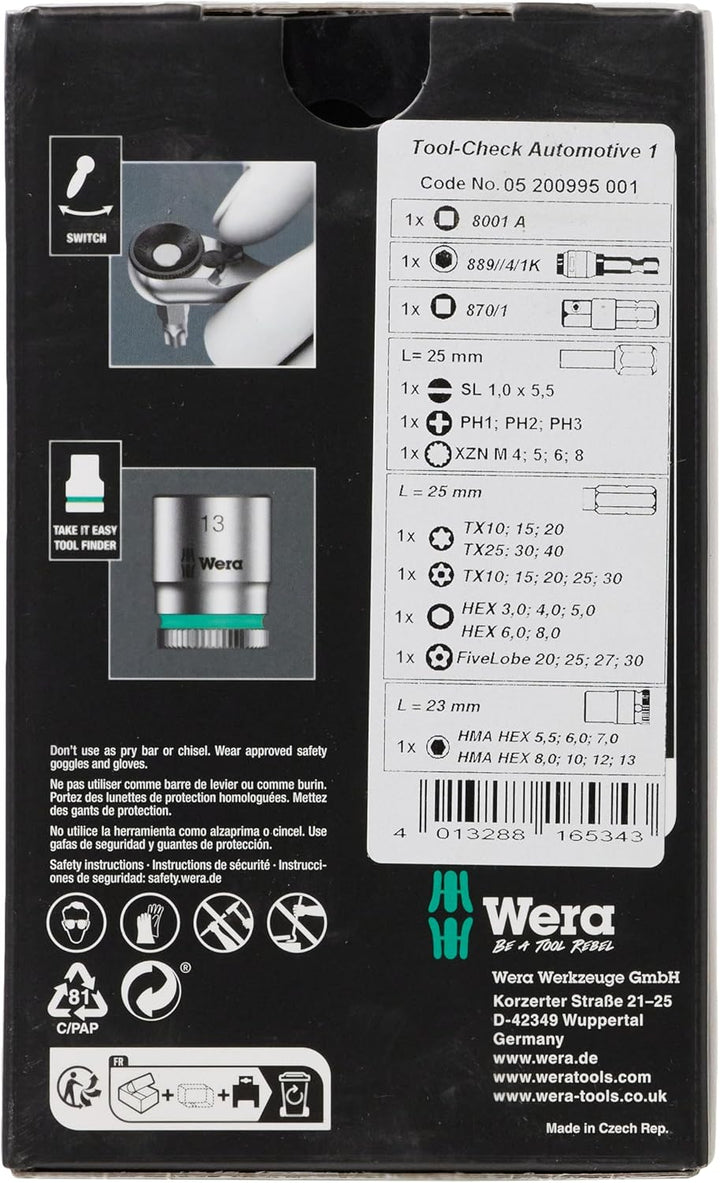 Wera 05200995001 Bit-Sortiment, Tool-Check Automotive 1, metrisch, 38-teilig Tool-Check Automotive 1