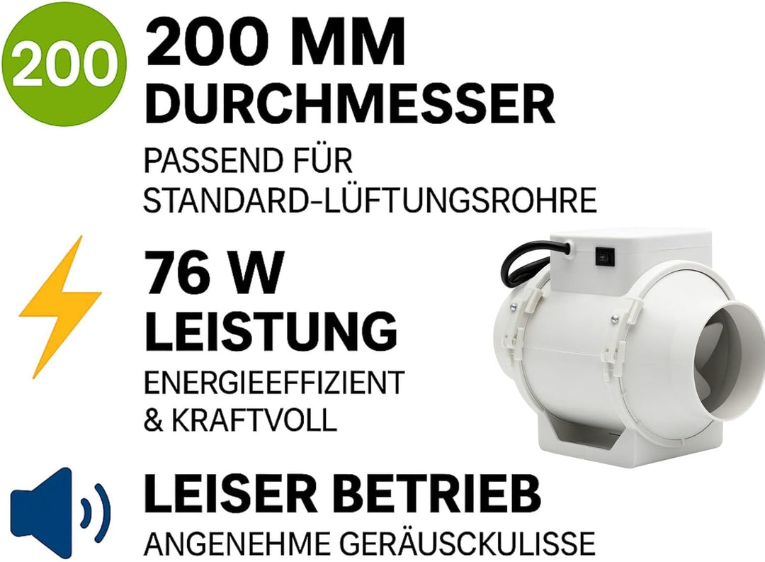 Weedness Grow Abluft 2-stufig 830-1040 m³/h 200 mm Anschluss - Lüfter Zu & Ventilator Rohrventilator