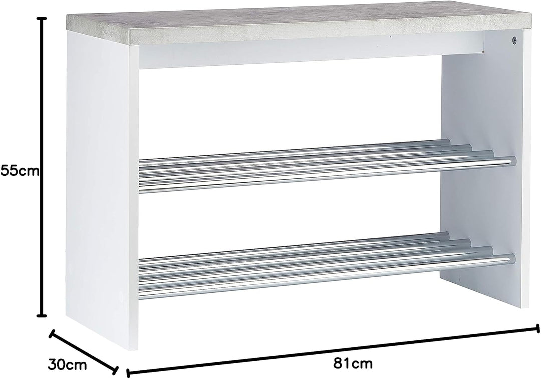 HAKU Möbel Schuhbank, MDF, betonoptik-weiss-chrom, B 81 x T 30 x H 55 cm B 81 x T 30 x H 55 Betonopt