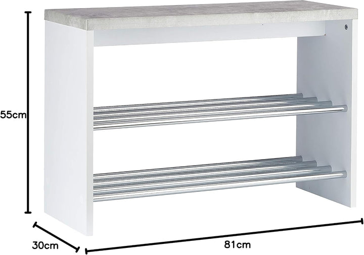 HAKU Möbel Schuhbank, MDF, betonoptik-weiss-chrom, B 81 x T 30 x H 55 cm B 81 x T 30 x H 55 Betonopt