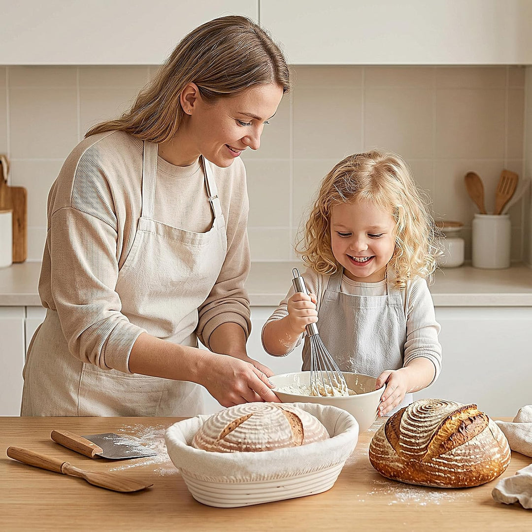 Gärkörbchen Oval 28x14x8 cm aus Natur-Rattan – Brot Gärkorb mit Leineneinsatz, Perfekt zum Gären von