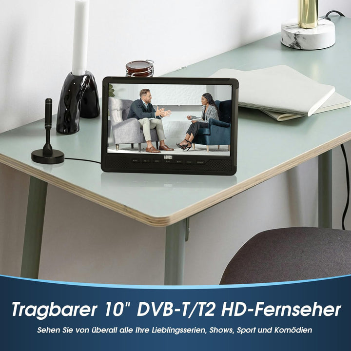 August DA383-10“ tragbarer HD Fernseher mit DVD Player&integriertem Akku-DVB-T2 mini LCD TV mit EPG/