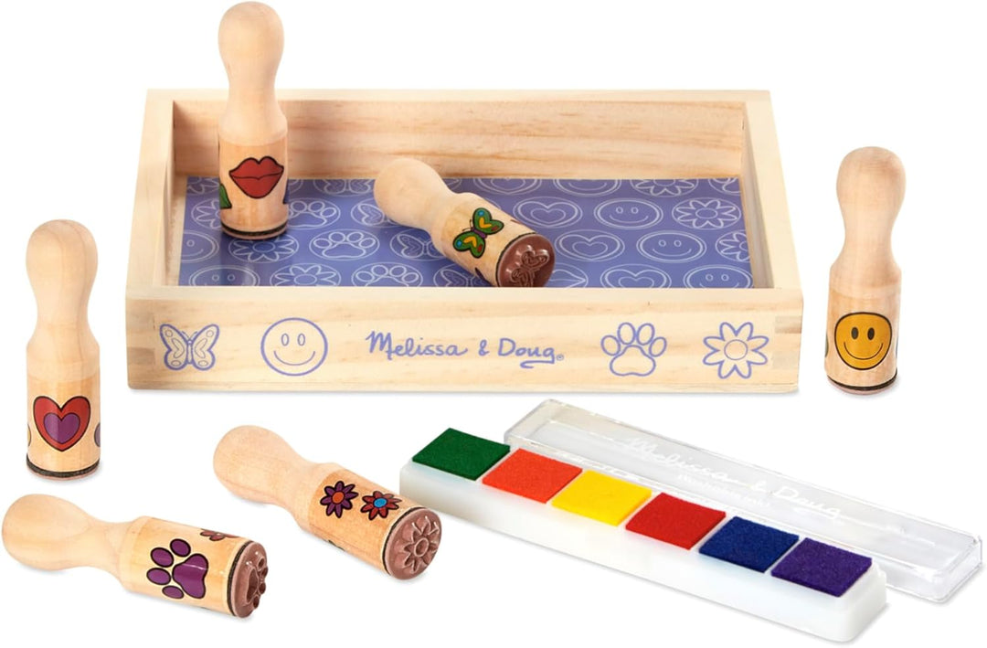 Melissa &amp; Doug 12407 Happy Handles Stempelset aus Holz, mit Schablonen, mehrfarbig Happy Handle stam