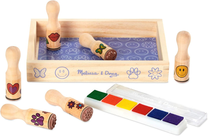 Melissa &amp; Doug 12407 Happy Handles Stempelset aus Holz, mit Schablonen, mehrfarbig Happy Handle stam