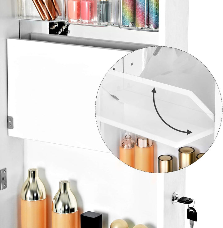 SONGMICS Schmuckschrank extra breiter Spiegel (Rahmenlose Spiegeltür) Türmontage Wandmontage mit Sch