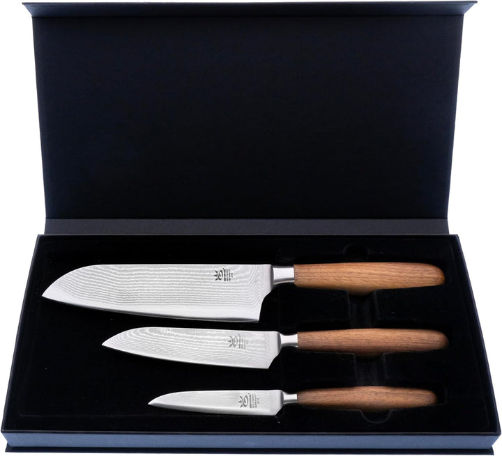 GEHRING SOLINGEN Damastmesser, Küchenmesser - Messerset, 3-tlg. Made in Germany, scharfe Profi Damas